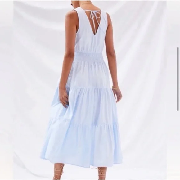Anthropologie Maeve Tiered Midi Light Blue Cotton Dress with Pockets Size 6 - Picture 3 of 11